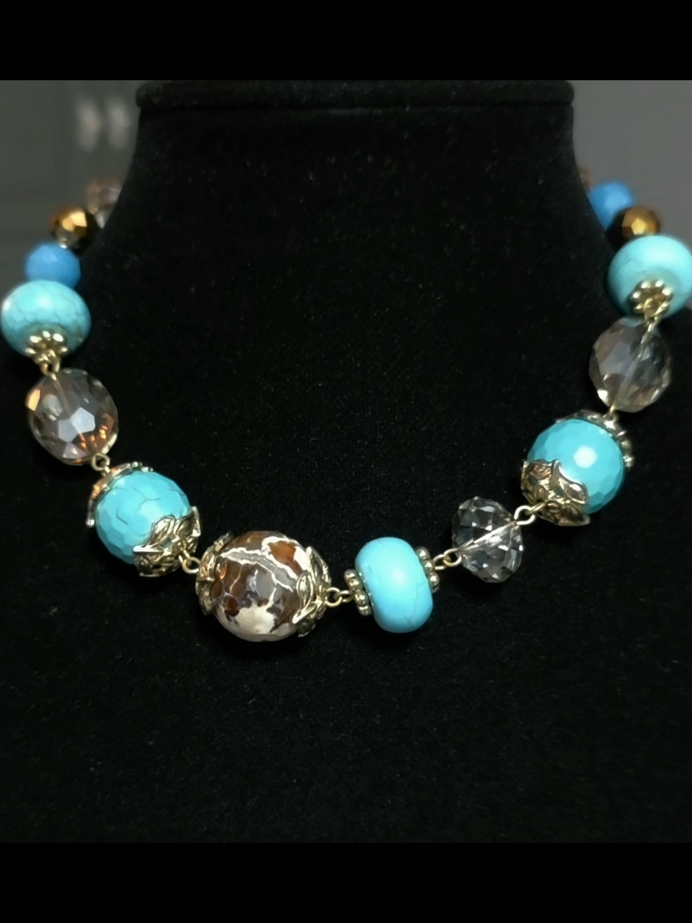 Turquoise and Gold Accent Beaded Necklace